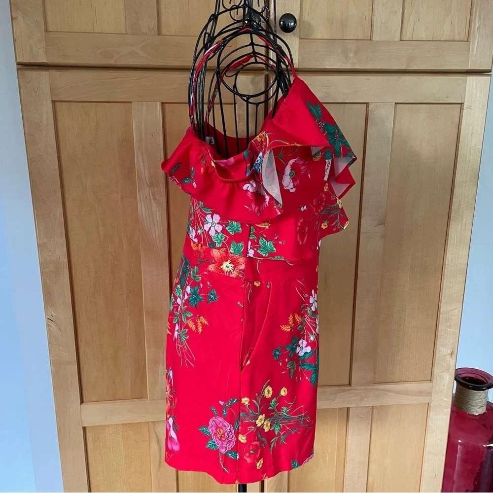 Chicways red floral cold shoulder Romper with adjustable straps size Medium - Picture 7 of 13